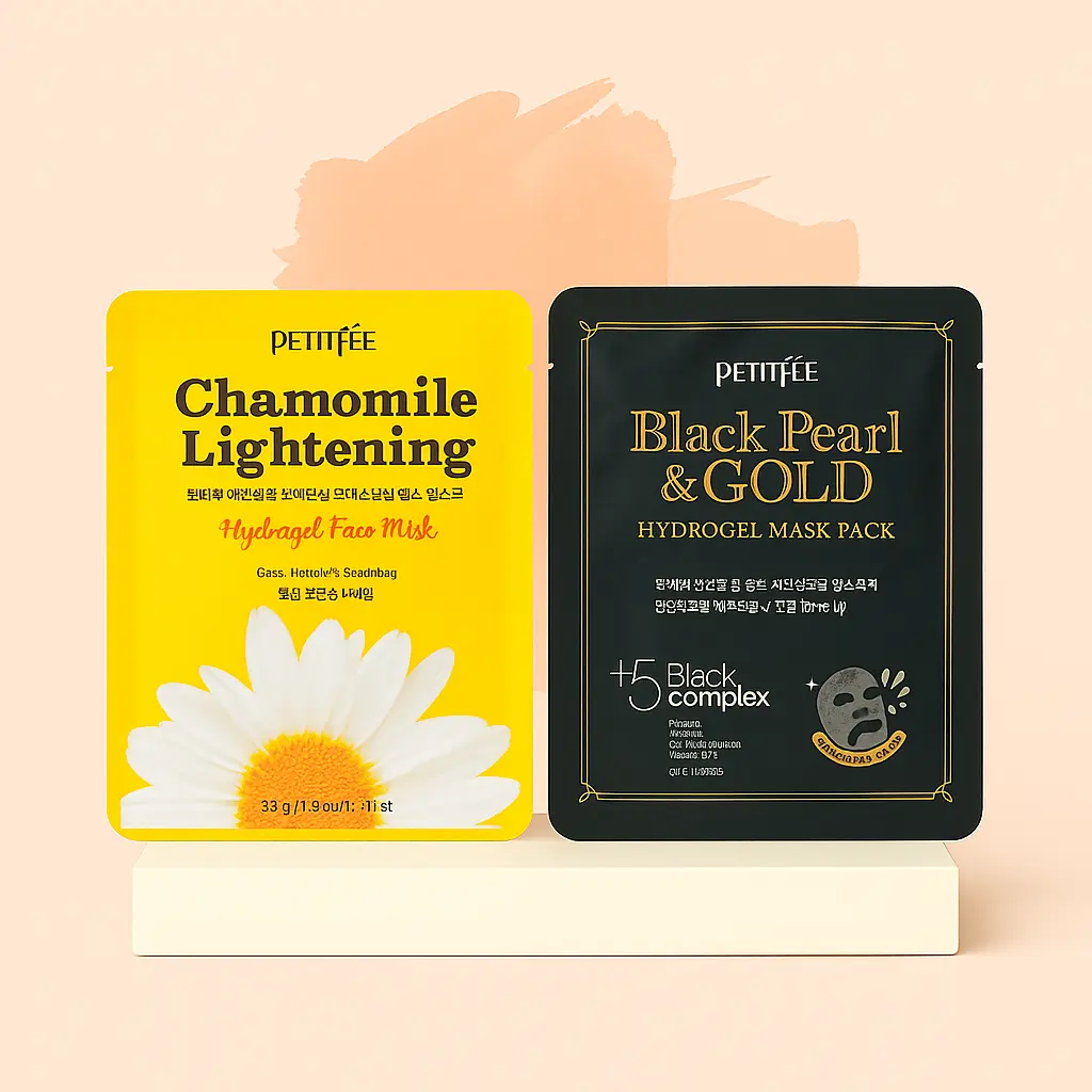 Petitfee-Hydrogel Mask-Chamomile Lightening-Black Pearl & Gold .webp