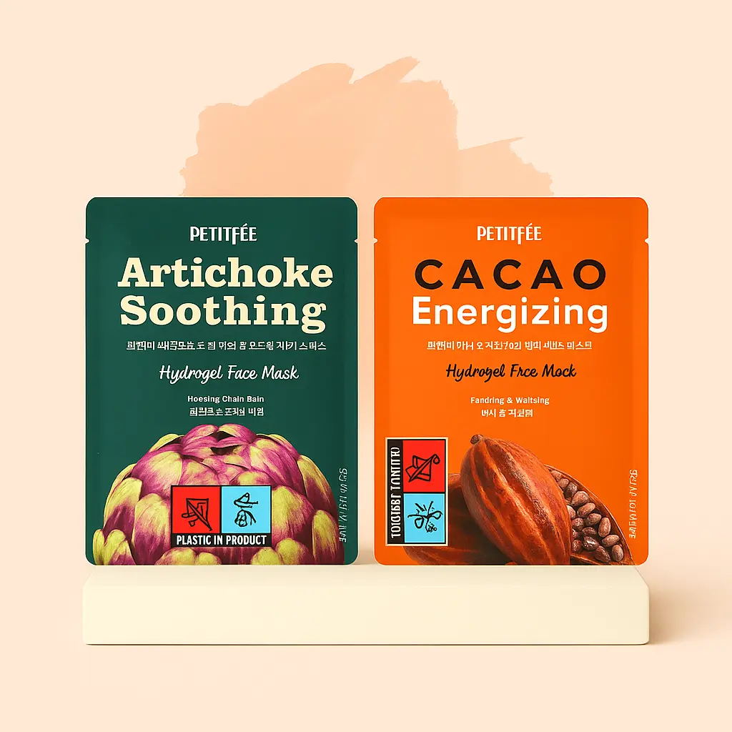 Petitfee-Hydrogel Mask-Artichoke Soothing-Cacao Energizing.webp